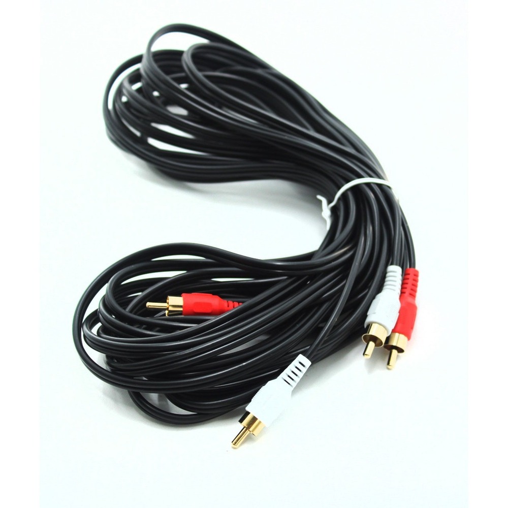 Long RCA Stereo Audio Cable 2 Male to 2 Male Gold Plated Red White Connectors